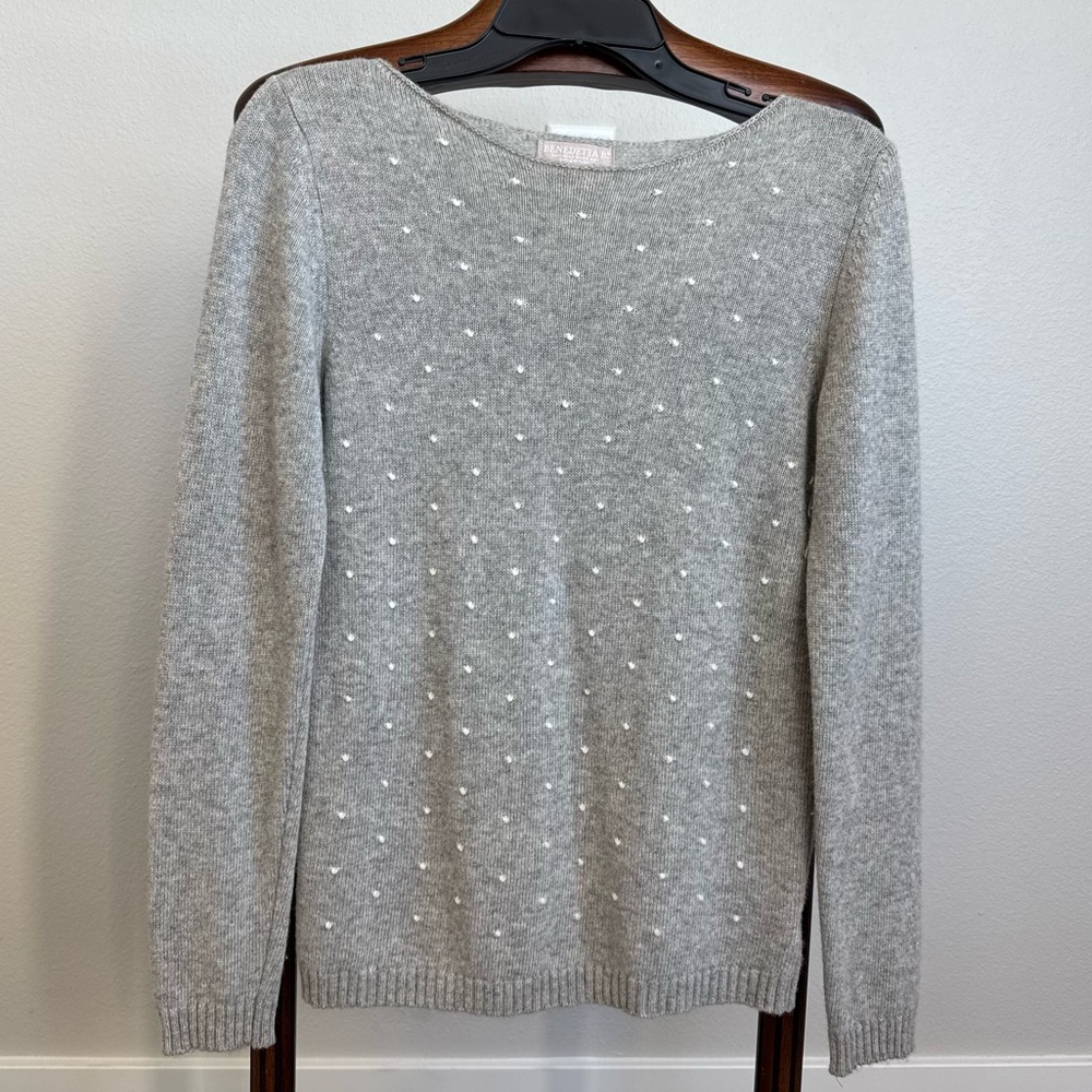 Made in Italy Merino Wool Cashmere Angora Benedetta B. Dots Knit Sweater Gray S